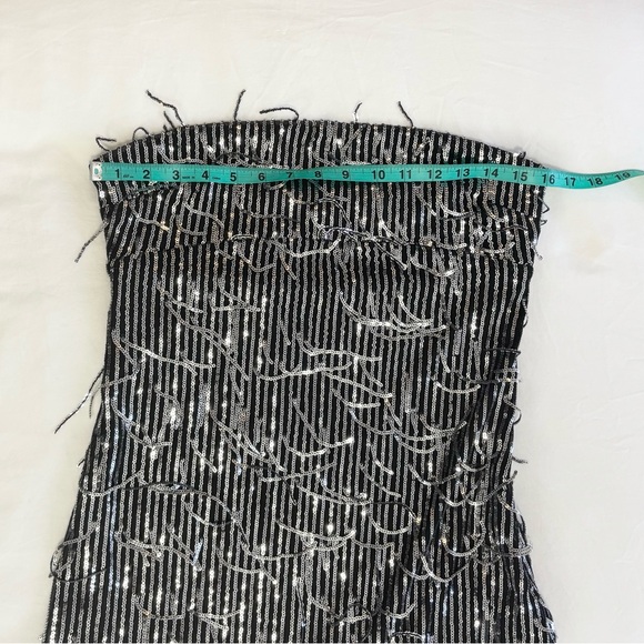 Silence + Noise Womens Black & Silver Sequins Fringe Strapless Mini Dress,Size L - Picture 11 of 14